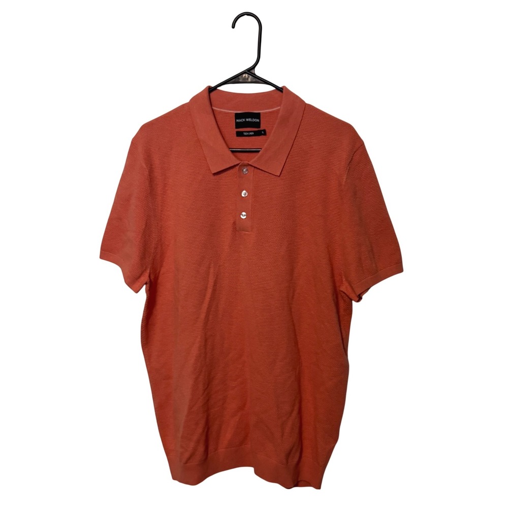 Mack Weldon Tech Linen Sweater Polo Mens XL Coral Short Sleeve Textured Knit